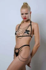 Stylish Elastic Harness Set with Chain Detail, Erotic Fantasy Lingerie - SH1065 - Image 3