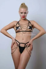 Stylish Elastic Harness Set with Chain Detail, Erotic Fantasy Lingerie - SH1065 - Image 10