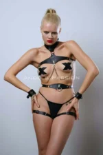 Leather Harness Set, Leather Fancy Lingerie, Leather Clubwear, Dancewear - SH1099 - Image 2