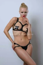 Elegant Leather Bra and Harness Set with Open Bust, Fancy Leather Lingerie - SH1101 - Image 7