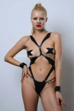 Siyah Deri Kelepçeli Vücut Harness Takımı SH1102 - Image 8