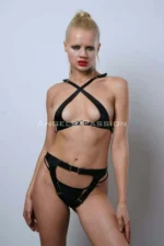 Open Crotch Leather Panties Fantasy Lingerie, Stylish Leather Underwear Set - SH1130