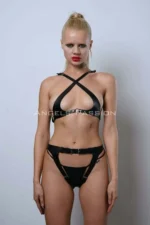 Open Crotch Leather Panties Fantasy Lingerie, Stylish Leather Underwear Set - SH1130 - Image 8