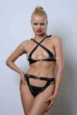 Open Crotch Leather Panties Fantasy Lingerie, Stylish Leather Underwear Set - SH1130 - Image 3