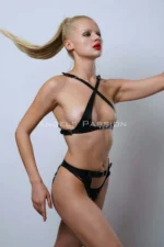 Open Crotch Leather Panties Fantasy Lingerie, Stylish Leather Underwear Set - SH1130 - Image 5