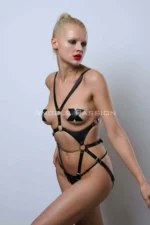 Siyah Deri Zincir ve Metal Halka Detaylı Çok Bantlı Body Harness SH1170 - Image 5