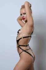 Siyah Deri Zincir ve Metal Halka Detaylı Çok Bantlı Body Harness SH1170 - Image 6