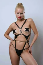 Siyah Deri Zincir ve Metal Halka Detaylı Çok Bantlı Body Harness SH1170 - Image 8