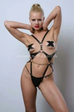 Siyah Deri Zincir ve Metal Halka Detaylı Çok Bantlı Body Harness SH1170 - Image 9