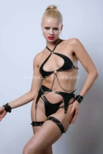 Leather Garter Set, Elegant Fantasy Set with Chain Detail, Leather Lingerie - SH1219 - Image 2
