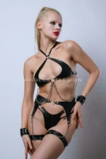 Leather Garter Set, Elegant Fantasy Set with Chain Detail, Leather Lingerie - SH1219 - Image 7