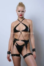 Leather Garter Set, Elegant Fantasy Set with Chain Detail, Leather Lingerie - SH1219 - Image 3
