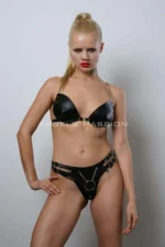 Leather Bra Set, Sexy Leather Fantasy Lingerie Bra Set - SH1223