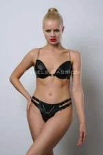 Leather Bra Set, Sexy Leather Fantasy Lingerie Bra Set - SH1223 - Image 6