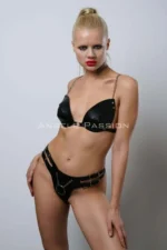 Leather Bra Set, Sexy Leather Fantasy Lingerie Bra Set - SH1223 - Image 7
