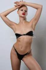 Open Crotch Leather Bra and Panty Set - SH1234 - Image 4