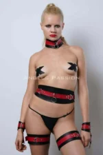 Slave Harness Set, Leather Handcuff Harness Set, Fantasy Harness with Choker Detail - SH1263 - Image 10