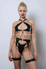 Leather Fantasy Lingerie Set, Stylish Leather Harness Set, Club Wear - SH1330 - Image 2