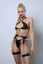 Leather Fantasy Lingerie Set, Stylish Leather Harness Set, Club Wear - SH1330 - Image 7