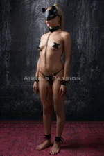 Siyah Deri Kedi Maskeli Zincirli Tasma ve El Kelepçesi Seti SH1341 - Image 9