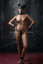 Siyah Deri Kedi Maskeli Zincirli Tasma ve El Kelepçesi Seti SH1341 - Image 6