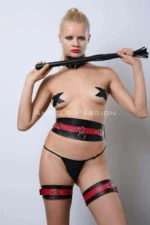 Whip, Handcuffs, Full Set, Leather Fantasy Slave Set - SH1342
