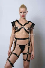 Sexy Garter Set with Tasseled Shoulders, Leather Garter Set with Whip - SH1344 - Image 2
