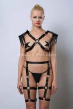 Sexy Garter Set with Tasseled Shoulders, Leather Garter Set with Whip - SH1344 - Image 4