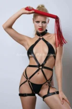 Red Whip Leather Harness, Full Body Leather Harness, Erotic Leather Lingerie - SH1348 - Image 6
