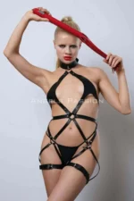 Red Whip Leather Harness, Full Body Leather Harness, Erotic Leather Lingerie - SH1348