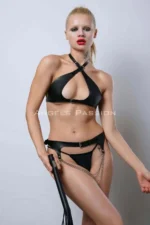 Open Mesh Leather Fantasy Bra Set, Whip-Themed Leather Bra Set - SH1349 - Image 4