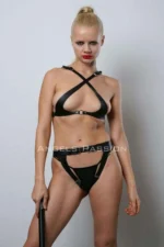 Whip-themed Leather Fantasy Set, Open Mesh Leather Panties Fantasy Lingerie, Stylish Leather Underwear Set - SH1352 - Image 2