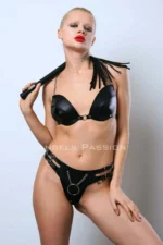 Whip-themed Leather Bra Set, Sexy Leather Fantasy Lingerie Bra Set - SH1353 - Image 4