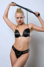 Whip-themed Leather Bra Set, Sexy Leather Fantasy Lingerie Bra Set - SH1353 - Image 5