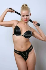 Whip-themed Leather Bra Set, Sexy Leather Fantasy Lingerie Bra Set - SH1353 - Image 6