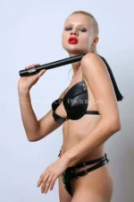 Whip-themed Leather Bra Set, Sexy Leather Fantasy Lingerie Bra Set - SH1353 - Image 7