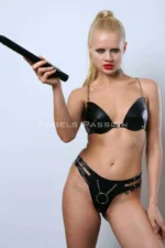 Whip-themed Leather Bra Set, Sexy Leather Fantasy Lingerie Bra Set - SH1353 - Image 9