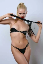 Whip and Mesh Open Leather Bra Set, Open Mesh Bra and Panty Set - SH1354 - Image 3