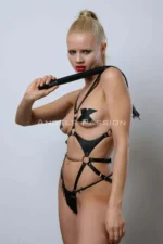 Whip and Crotch Open Leather Body Harness, Leather Fantasy Apparel, Clubwear - SH1355 - Image 6