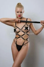 Siyah Deri Metal Halkalı Tüm Vücut Body Harness SH1356 - Image 2