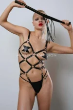 Siyah Deri Metal Halkalı Tüm Vücut Body Harness SH1356 - Image 7