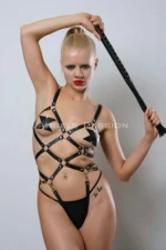 Siyah Deri Metal Halkalı Tüm Vücut Body Harness SH1356 - Image 3