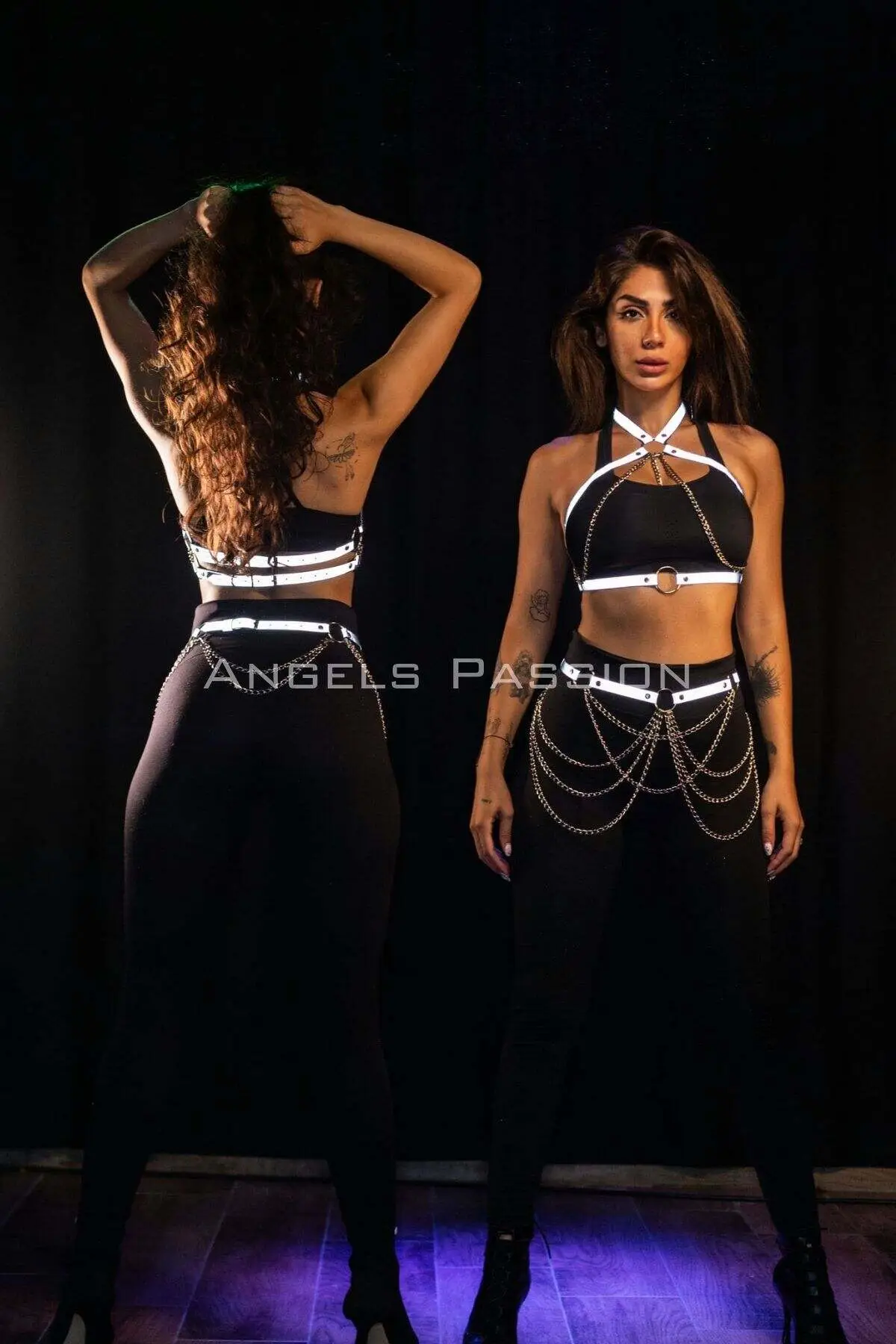 Reflective Chain Harness Set that Glows in the Dark, Dancewear, Partywear - SH1365
