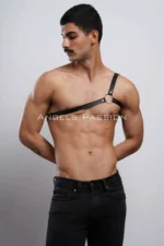Siyah Deri Tek Omuz Halka Detaylı Erkek Harness SHM3 - Image 4