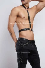 Siyah Deri Metal Halkalı Erkek Göğüs ve Bacak Jartiyer Harness Takımı SHM202 - Image 2