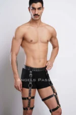 Siyah Deri Metal Zımbalı ve Halkalı Erkek Bacak Harness SHM193 - Image 5