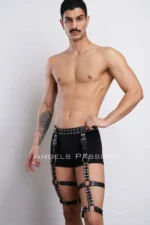 Siyah Deri Metal Zımbalı ve Halkalı Erkek Bacak Harness SHM193 - Image 7