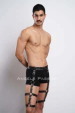 Siyah Deri Metal Zımbalı ve Halkalı Erkek Bacak Harness SHM193 - Image 9