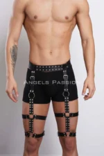 Siyah Deri Metal Zımbalı ve Halkalı Erkek Bacak Harness SHM193 - Image 2