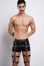 Siyah Deri Metal Zımbalı ve Halkalı Erkek Bacak Harness SHM193 - Image 8